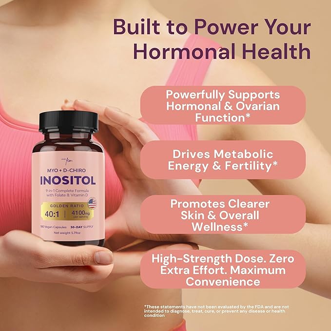 QSTA Myo-Inositol &amp D-Chiro Inositol Supplement for Women 4100mg (40:1 Ratio) – 9-in-1 Hormonal &amp Metabolic Support with Folate Vitamin B6 B12 D3 Zinc &amp Chromium