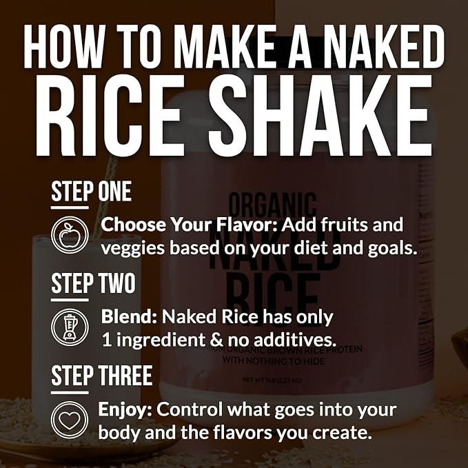 NAKED Rice 1Lb - Organic Brown Rice Protein Powder - Vegan Protein Powder GMO Free Gluten Free &amp Soy Free. Plant-Based Protein No Artificial Ingredients - 15 Servings