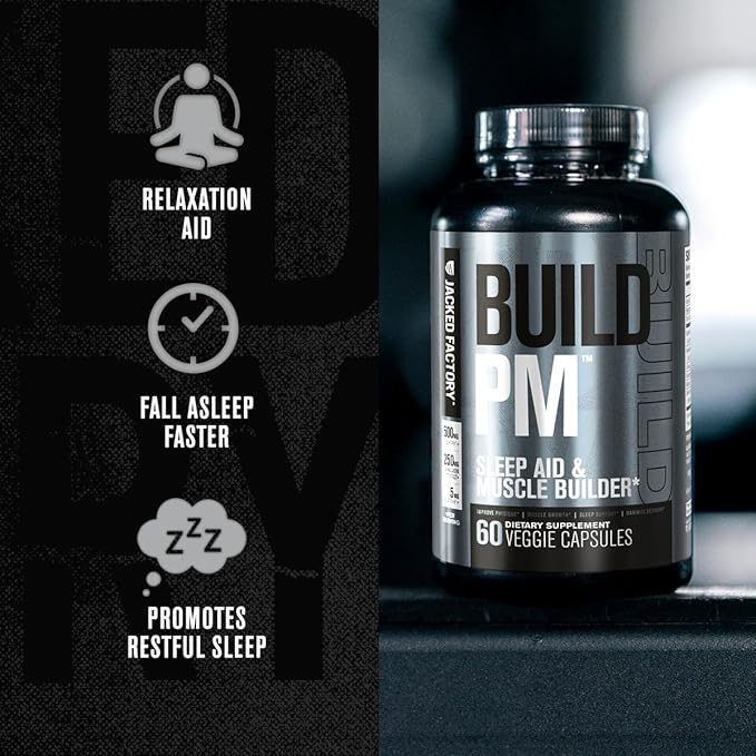 Jacked Factory Build PM Night Time Muscle Builder &amp Sleep Aid (60 Capsules) &amp Essentials Muscle Builder - Daily Strength Builder for Men with Peak ATP (30 Capsules)
