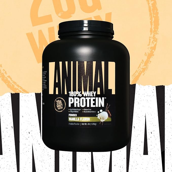 Animal 100% Whey Protein Powder Vanilla 4lb Bundle Fury Pre Workout Powder Supplement Watermelon 16.96oz