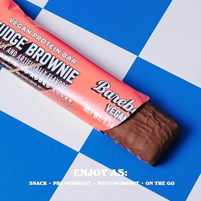 Barebells Vegan Protein Bars Fudge Brownie Plant Based with High Protein - Chocolate Protein Bars - Perfect on The Go Protein Snack &amp Breakfast Bars 24 Count (Pack of 1)
