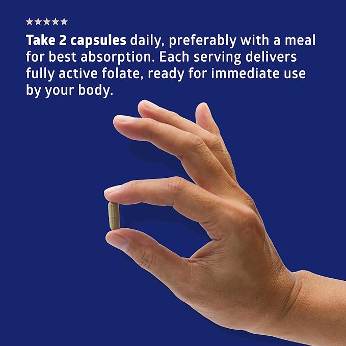 Number One Nutrition Premium L-Methylfolate 12.75MG Extra Strength 5-MTHF Active Methylfolate Supplement for Energy and Cognitive Support Gluten-Free and Non-GMO 120 Capsules