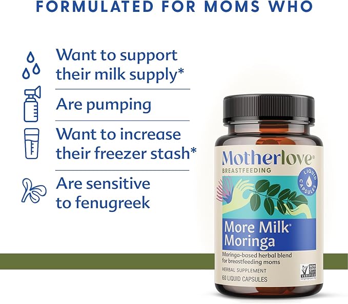 Motherlove More Milk Moringa (270 Liquid caps) Moringa-Based Lactation Supplement to Support Breast Milk Supply—Non-GMO Organic Herbs Vegan Kosher