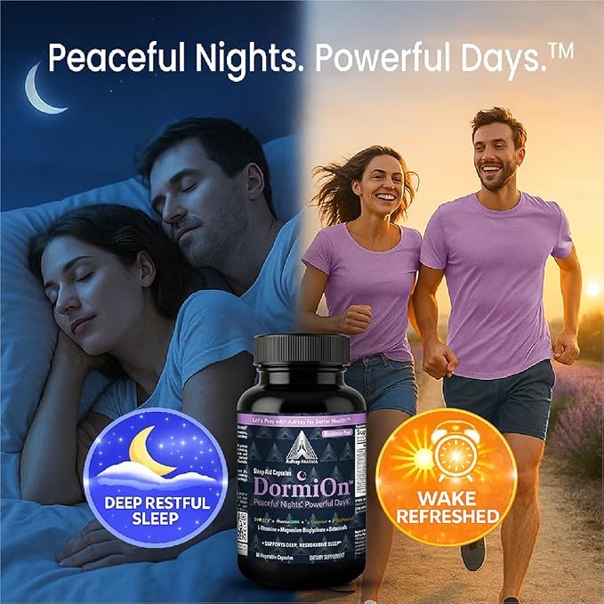 DormiOn™ Sleep + Restore + Stress Supplement | Herbal Sleep Aid for Women &amp Men | No Melatonin Non-Habit Forming | Ashwagandha GABA Valerian &amp Magnesium | Vegan 60 Capsules