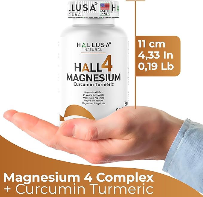 Magnesium 4 Complex + Curcumin Turmeric 60 Capsules Bisglycinate Malate Aspartate &amp Taurate Magnesium Complex Supplement for Energy Muscle Nerve Joint &amp Relaxation Support