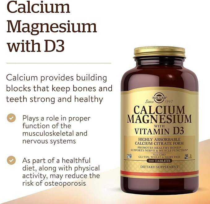 Solgar Calcium Magnesium with Vitamin D3 300 Tablets - Promotes Healthy Bones Supports Nerve &amp Muscle Function - Highly Absorbable Form - Non-GMO and Gluten Free - 60 Servings (Pack of 2)