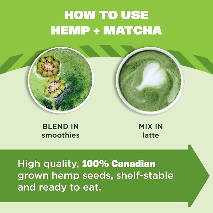 Manitoba Harvest Organic Hemp &amp Matcha Powder 5.5 oz – Energy 6g of Protein 2g of Fiber per Serving – Matcha Protein Powder - Blend in Smoothies – Vegan Non-GMO Project Verified - 56g of Caffe