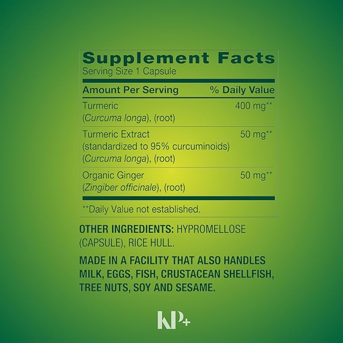 KP+ Turmeric Curcumin with Ginger Powder 500 mg | 250 Veg Capsules | Pack of 2