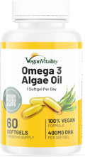 Vegan Vitality Vegan Omega 3 Supplement - 60 Plant Based Algae Oil Soft Gels Essential Fatty Acids with Vegan DHA for Joint Heart &amp Immune Support Without EPA