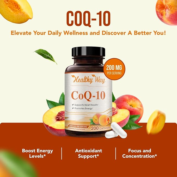Coenzyme Q10 200mg CoQ10 Supplement -Once Daily CoQ10 200mg Powder Capsules for Heart Health Antioxidant &amp Energy Support -Non-GMO Quick Absorption Ubiquinone Q10 Coenzyme (Single)