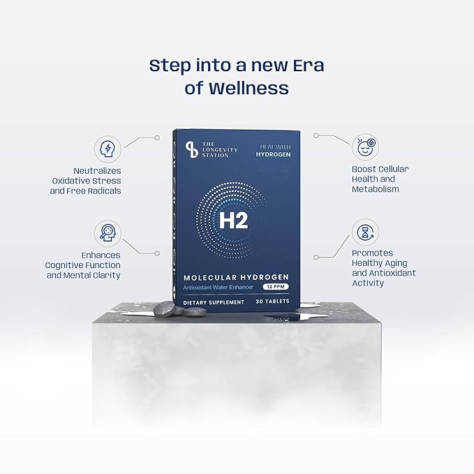 Molecular Hydrogen H₂ Tablets 12 PPM | Neutralize The Effects of Oxidative Stress &amp Free Radicals | Supports Cellular Health | Bioavailable Source of Magnesium | 30 Tablets