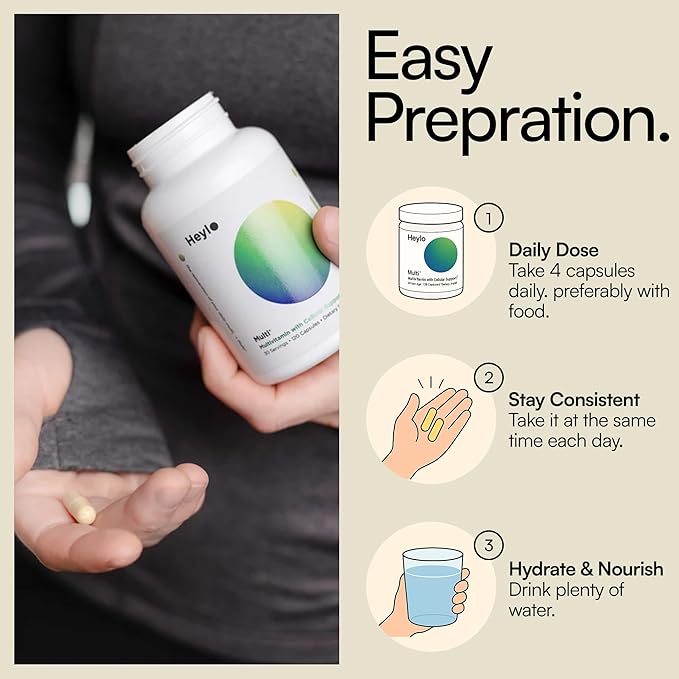 Heylo Multi+ Advanced Multivitamin Supplement – Boosts Energy Enhances Immune Support Provides Antioxidant Protection Promotes Detoxification with Vitamins Minerals Phytonutrients 120 Capsules