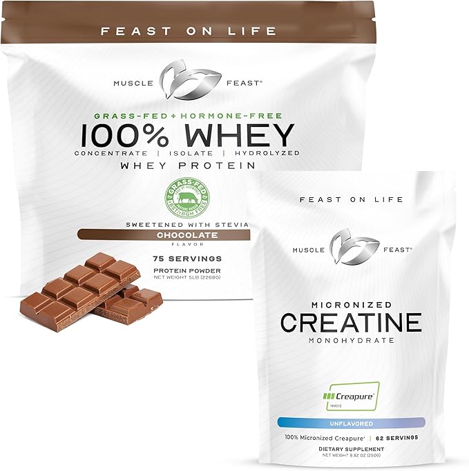 Muscle Feast Bundle – Whey Protein Blend (Chocolate 5lb) + Creapure Micronized Creatine Monohydrate (Unflavored 250g) – 1 Unit Each