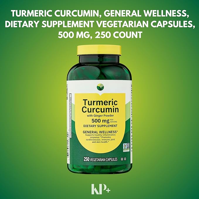 KP+ Turmeric Curcumin with Ginger Powder 500 mg | 250 Veg Capsules | Pack of 2