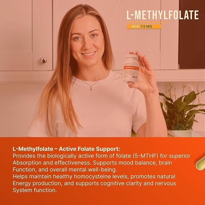 INVITA L-Methylfolate 7.5mg – Physician Formulated Active Methyl Folate - 5-MTHF Supplement for Energy Mood &amp Brain Health Support - Non GMO Gluten Free 90 Capsules (3 Month Supply)
