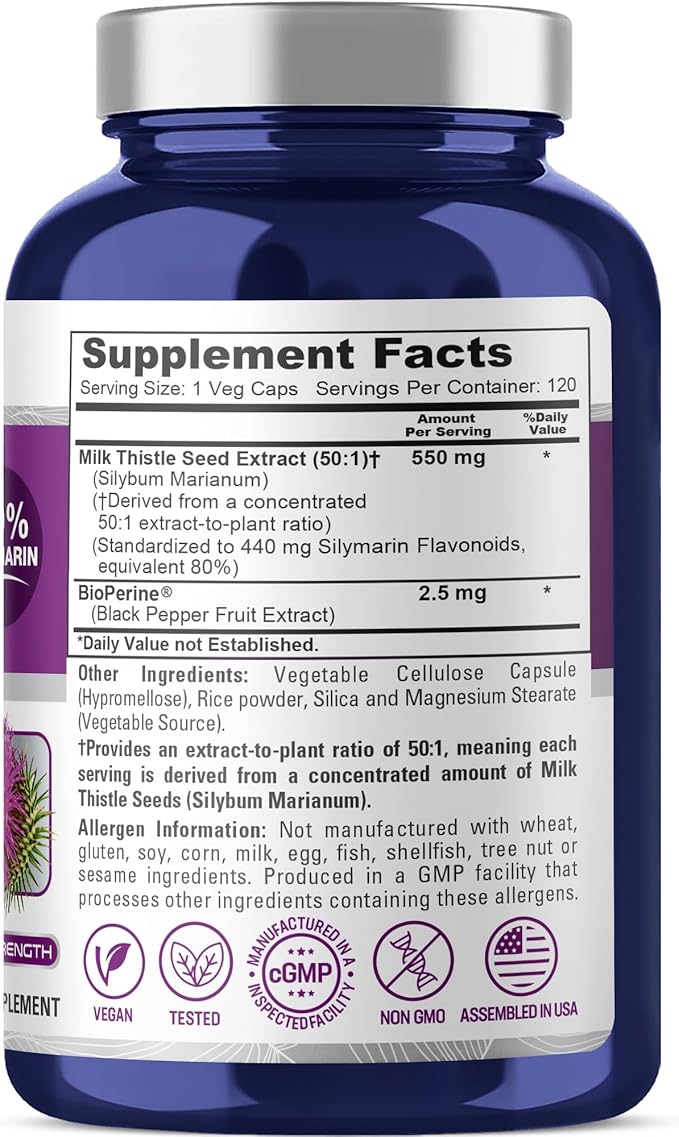 NusaPure Milk Thistle Capsules 550 mg 120 Veg Capsules (Non-GMO Vegan)