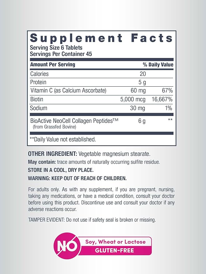 NeoCell Collagen Peptides Pills | 270 Caplets | with Vitamin C and Biotin | Grass Fed Bovine | Hair Skin &amp Nails | for Women and Men