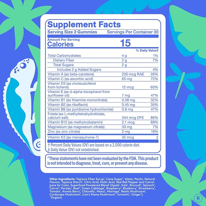 FIRST DAY Vitamins for Teens - Teen Multi Vitamins for Girls &amp Boys 12-17 Organic Fruit &amp Veggie Blend - 12 Key Nutrients: Vitamins A B1 B2 B6 B9 B12 C D3 E K2-30 Day Supply