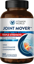 Vitamin World Triple Strength Joint Mover Glucosamine Chondroitin with MSM Joint Support Supplement Collagen &amp Boswellia Serrata Extract Support Joint Strength Comfort &amp Flexibility 180 C