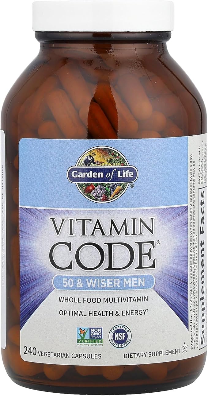 Garden of Life Multivitamin for Men - Vitamin Code 50 &amp Wiser Men's Raw Whole Food Vitamin Supplement with Probiotics Vegetarian 240 Capsules