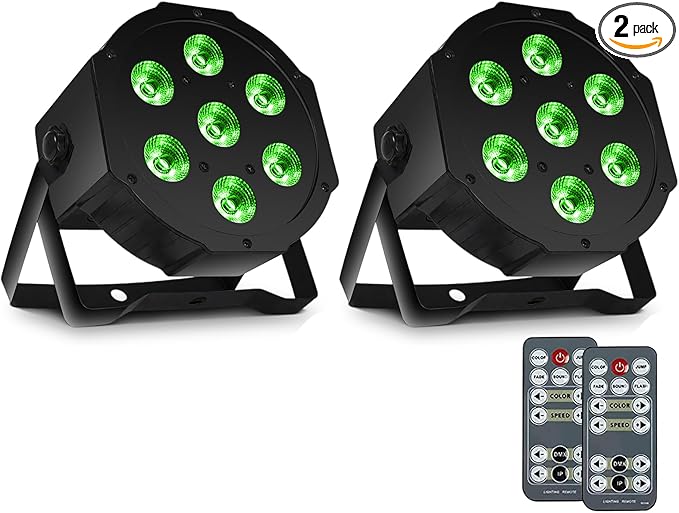 SHEHDS Par Can Lights LED 7x18W RGBWAP 6in1 Wash Stage Lights Remote and DMX512 Control Uplights Sound Activated Auto Run Flat for Christmas Wedding Party Disco - 2 Pack