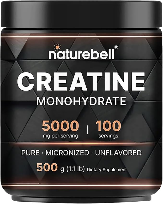 NatureBell Creatine Monohydrate Powder - 500g - Micronized Powder - Delivers 5000mg Creatine Per Serving - Pre-Workout or Post-Workout Support* - Vegan &amp Keto Friendly - Unflavored