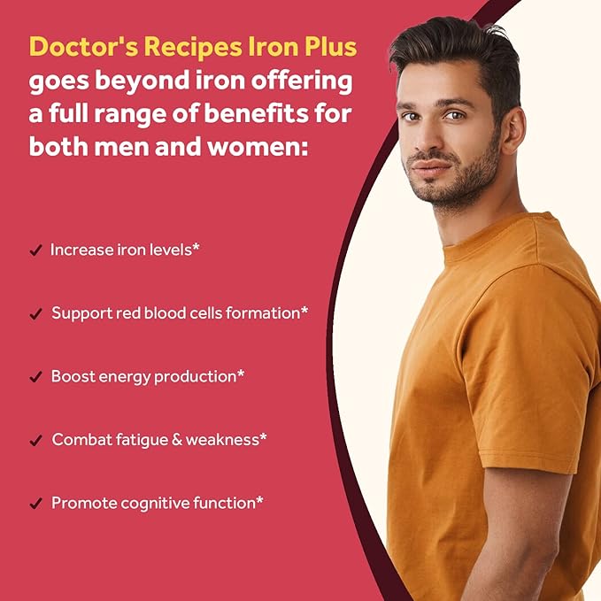 Doctor's Recipes Iron Plus &amp Prenatal  Iron Bundle Stomach‑Friendly and High‑Absorption Iron Support for Pregnancy &amp Daily Energy 120 Vegan Caps Total