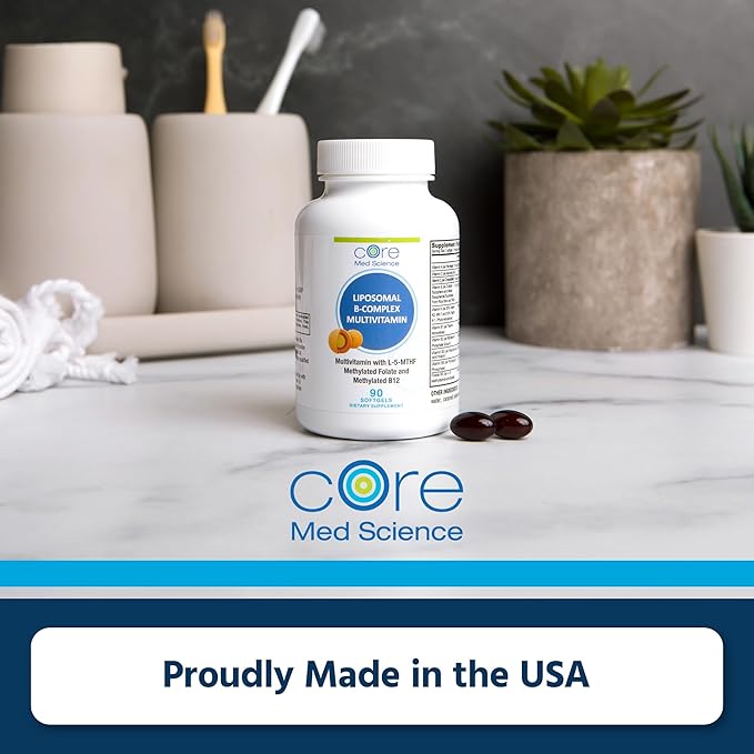 Core Med Science Liposomal Vitamin B-Complex &amp Vitamin C 1000mg Soft Gels Bundle for Heart Health &amp Immune System