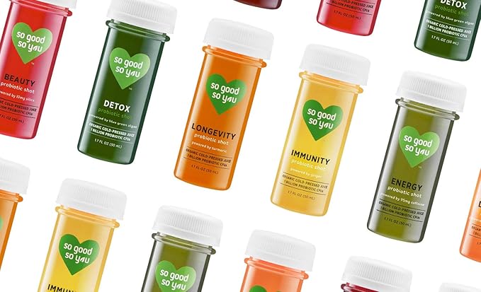 So Good So You | Probiotic Organic Juice Beauty Shot | Powered by Silica for Healthier Hair Skin Nails | Grapefruit Arena Berry &amp Apple Juices | 1.7 oz (18 Bottles)