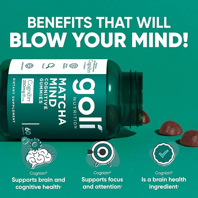 Goli Matcha Mind Gummies - 5 Pack - Green Tea Leaves Powder with Cognizin for Focus Attention and Brain Health Vegan Non-GMO Gluten-Free &amp Gelatin Free - 300 Count