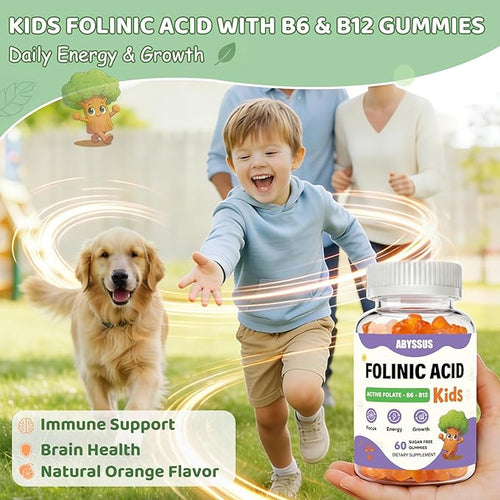 ABYSSUS Folinic Acid for Kids Gummies Methylated B-Complex for Children Maximum Absorption for Brain Focus &amp Healthy Growth Non-GMO 60 Gummies