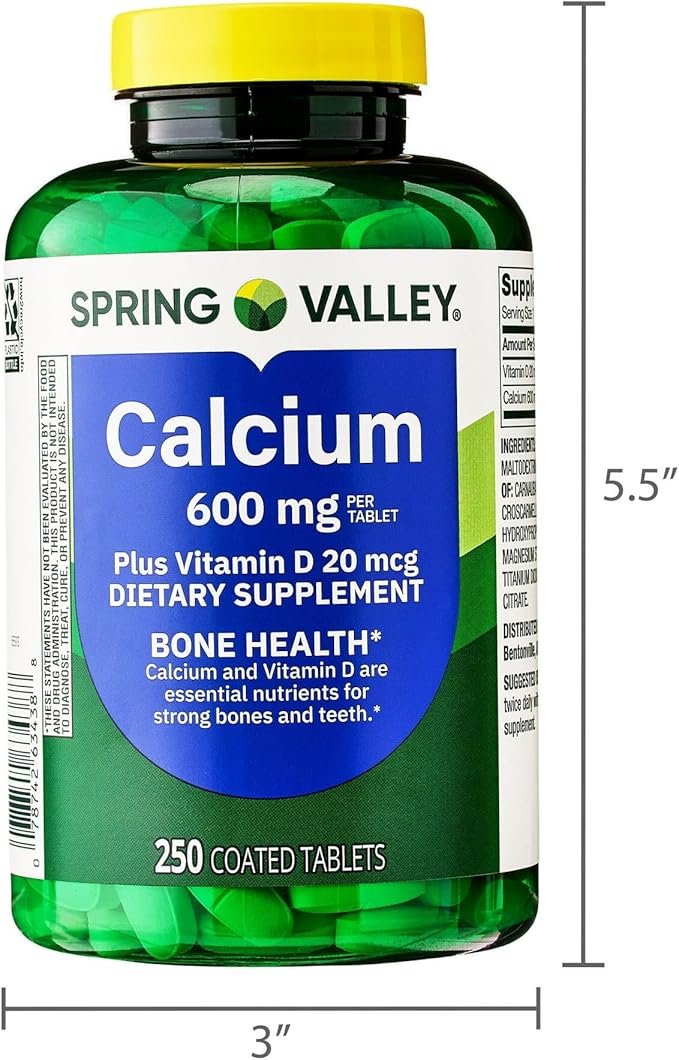 SV Calcium Plus Vitamin D Tablets Dietary Supplement Bone Health VIT D 20 mcg 600 mg 250 Count Set