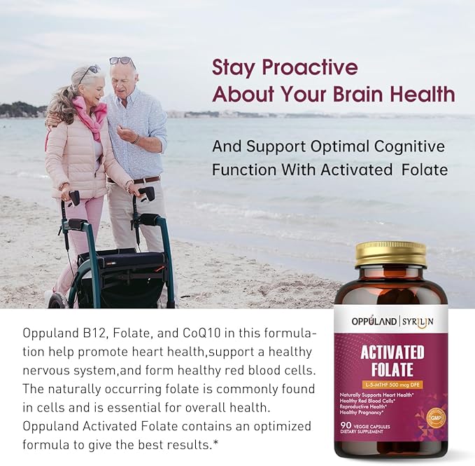 Activated Folate-L 5-MTHF DFE Supplement - Methylfolate B9 MTHF with Vitamin B12 CoQ10 &amp Red Raspberry - Methylated L-Methylfolate for Men and Women - 500 mcg - 90 Veggie Capsules