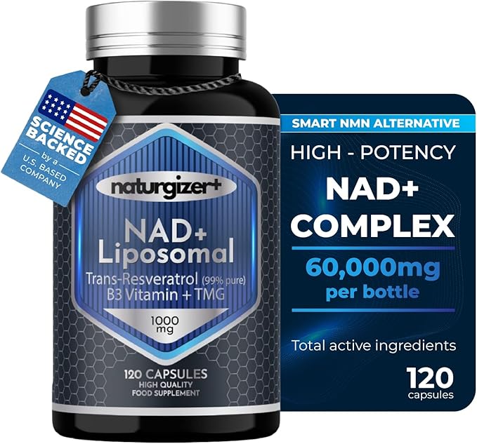 Liposomal NAD+ Supplement with Resveratrol TMG &amp Vitamin B3 | 4-in-1 Healthy Aging &amp Cellular Energy Support | High Absorption NAD Plus for Men &amp Women Over 40 | 120 Capsules