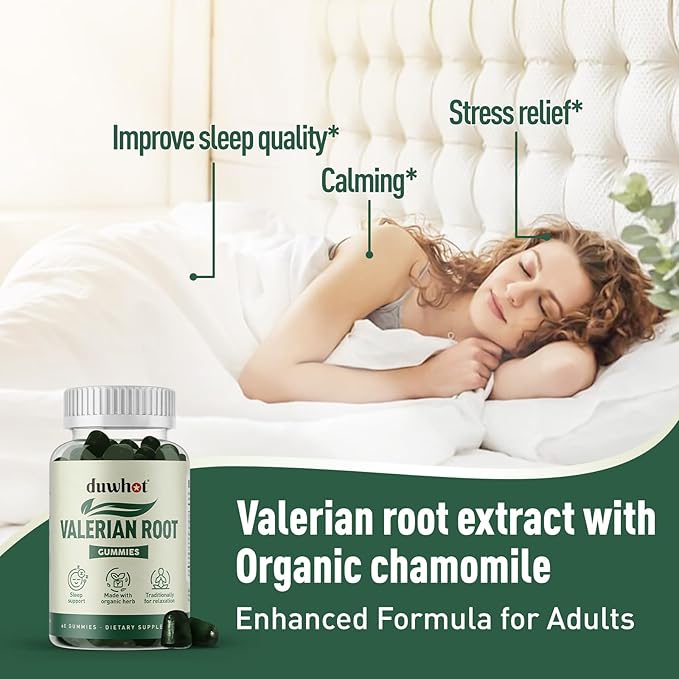 Valerian Root Gummy Organic Valerian Root for Sleep &amp Stress Relief Enhanced with Chamomile Flower for Adults Kids-Friendly Apple Flavor 120 Counts