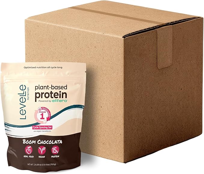 Boom Chocolata Cycle-Syncing Plant-Based Protein Powder | Pea &amp Pumpkin Protein | Gut-Friendly with Iron Fiber &amp Vegan Lactoferrin | Bulk Case of 12 (Phase 1: Follicular)