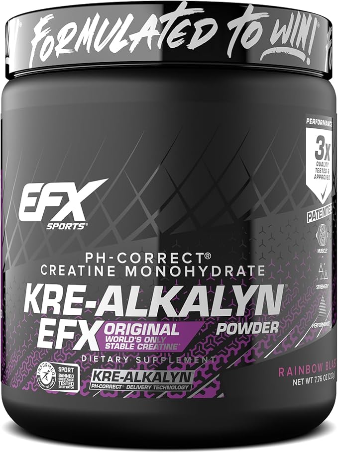 EFX Sports Kre-Alkalyn EFX Powder | pH Correct Creatine Monohydrate Powder Supplement | Strength Muscle Growth &amp Performance | 110 Servings (Rainbow Blast)