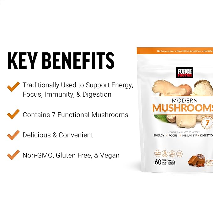 Force Factor Better Turmeric Joint Support Supplement for Extra Strength Joint Health &amp Modern Mushrooms Soft Chews Mushroom Supplement with Lions Mane Turkey Tail