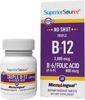 Superior Source NO Shot Triple B-12 3000 mcg B-6 Folic Acid 800 mcg - Formula Supports Heart Health &amp Energy - Health Supplement with Folic Acid &amp Methylcobalamin - 60 Instant Dissolve Tablet