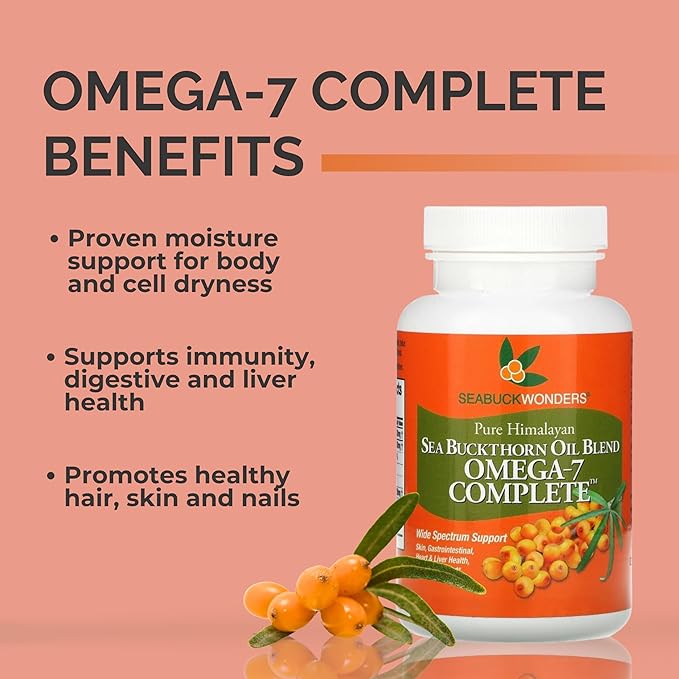 SeabuckWonders Organic Sea Buckthorn Oil Omega-7 Complete 60 Softgels 30 Day Supply with Omega 3 6 &amp 9 Supports Hair Skin &amp Nails Overall Health &amp Wellness
