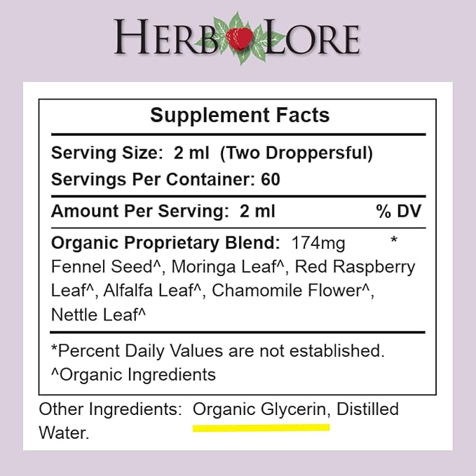 Herb Lore Organic Nursing Tincture – Liquid Lactation Support Drops to Increase Breast Milk Supply with Moringa and Fennel – Fenugreek-Free Breastfeeding Supplement (4 fl oz)