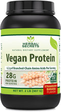 Herbal Secrets Vegan Protein | 28 Grams Protein | 23 Servings | 6.2 Grams BCAA Supplement | Made in USA (2 Lb Strawberry Banana)
