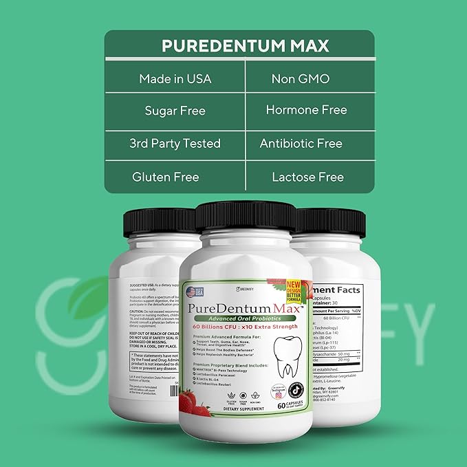 PureDentum for Gums and Teeth Health &amp Fresh Breath - 40 Billion CFU Advanced Oral Probiotics for Mouth Bad Breath Capsule Supplement - 3 Pack