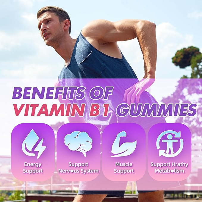 2 Pack Vitamin B1 Gummies 500mg for Adults &amp Kids – High Potency Thiamine B1 Supplement for Energy &amp Nervous System Support Sugar-Free Raspberry Flavor 120 Count