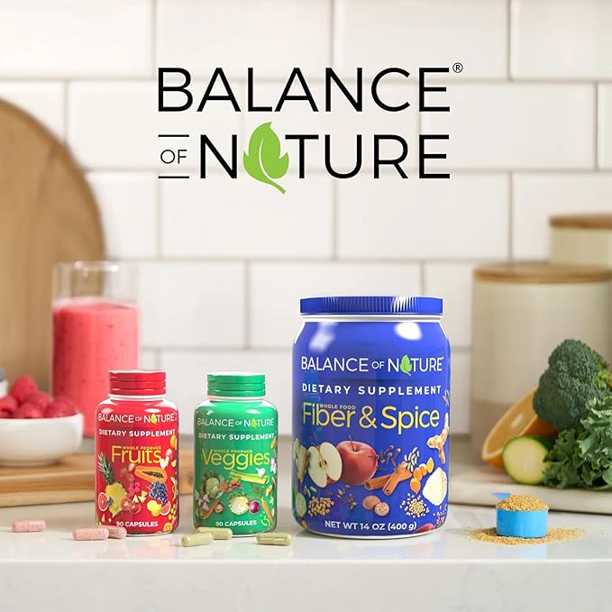Balance of Nature Whole Health System - Whole Food Fruits &amp Veggies and Fiber &amp Spice Supplements - 30 Servings Each