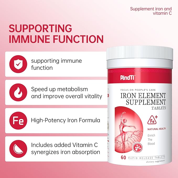 Daily Iron Supplement Tablets Iron 60 mg with Vitamin C 250 mg Support The Production of Healthy Red Blood Cells Gentle Absorption Formula 60 Servings
