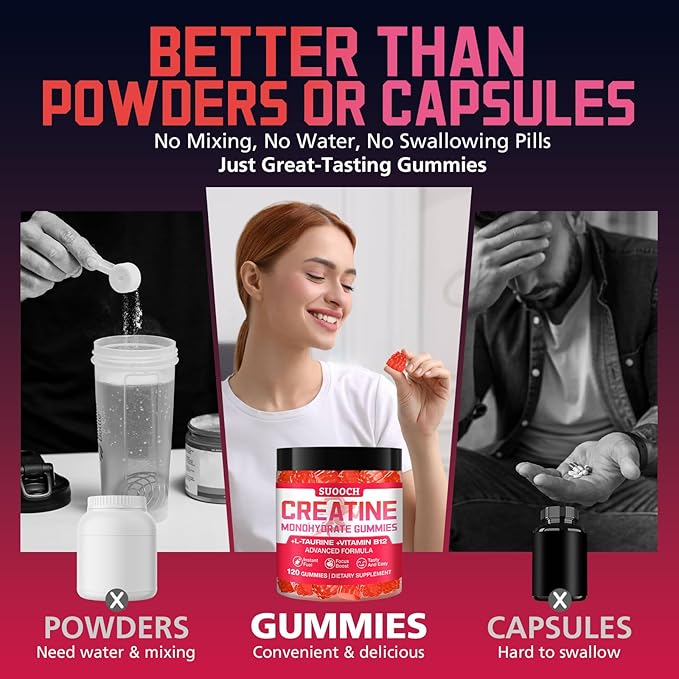 Creatine Gummies for Women &amp Men Strawberry Flavor Creatine Monohydrate Gummies for Exercise Fitness Training Work &amp Travel 120 Count Delicious Chewable Gummy Portable