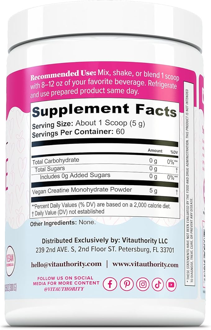 Micronized Creatine Monohydrate Powder – 5g per Serving Creatine Supplement | Support ATP Boost Strength Lean Muscle &amp Recovery | No Sugar Dyes or Fillers | Superior Mixing - Unflavored 60 Serv