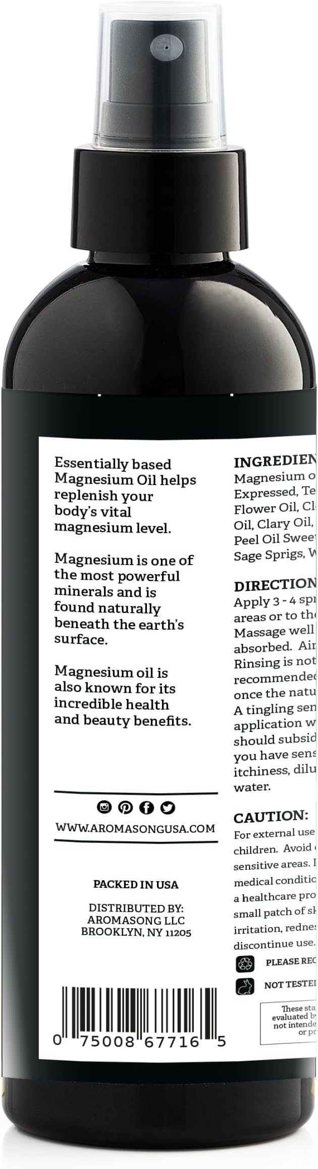 Aromasong Magnesium Spray Lavender - Extra Strength 2 Pack of (23mg in Each Spritz) 8 Oz Natural and Pure Magnesium Oil Spray - Made in The USA - for Leg Discomfort and Promotes a Calm Sleep