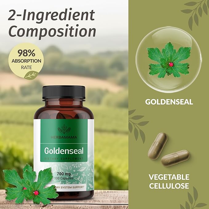HERBAMAMA Goldenseal and Milk Thistle Kit - Bundle of 700 mg Goldenseal Root Capsules and Milk Thistle Tincture 2 fl oz - Vegan Non-GMO Sugar &amp Alcohol-Free - 2 Pack